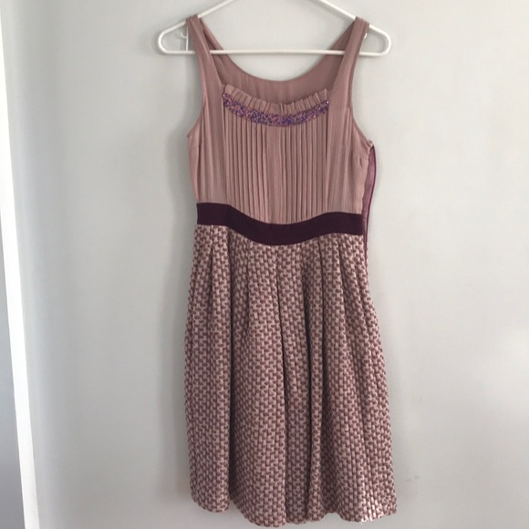 Lilac purple tweed velvet dress pleated - Picture 2 of 3